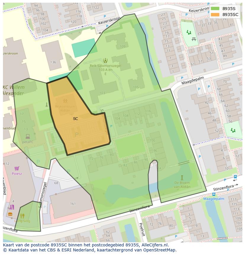 Afbeelding van het postcodegebied 8935 SC op de kaart.