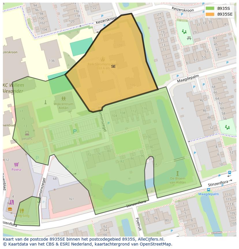 Afbeelding van het postcodegebied 8935 SE op de kaart.