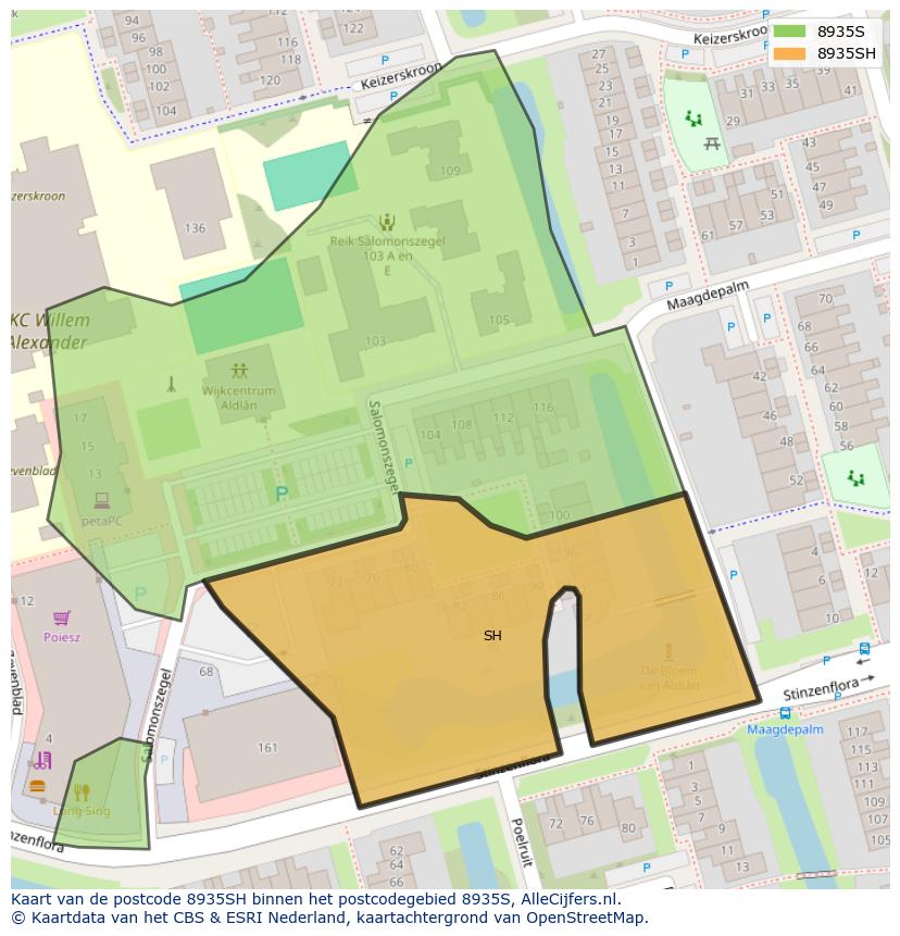 Afbeelding van het postcodegebied 8935 SH op de kaart.