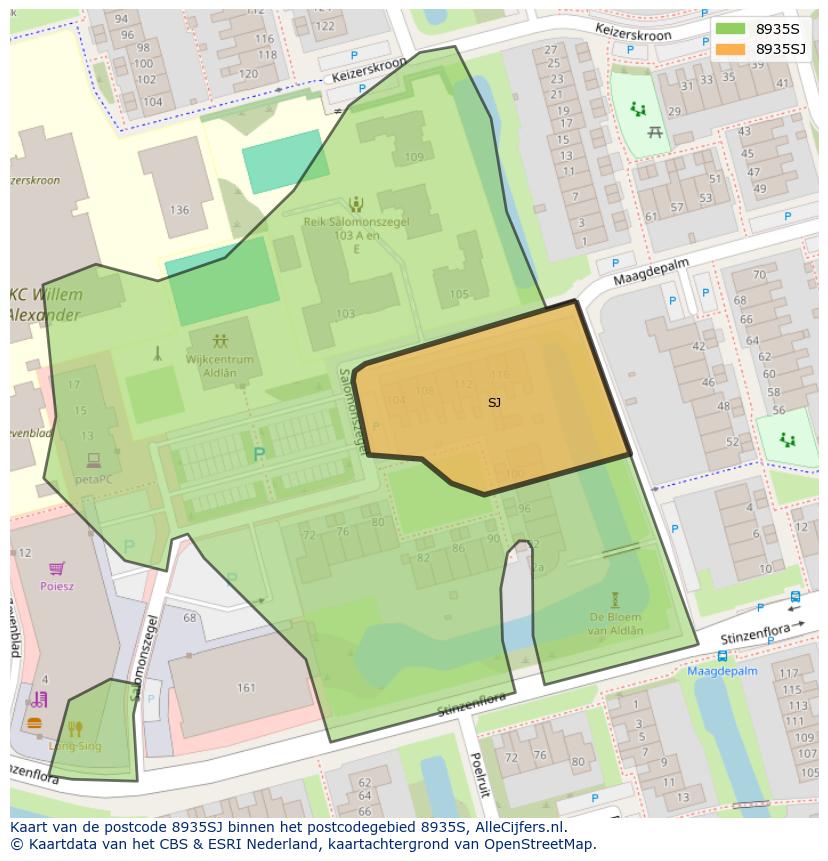 Afbeelding van het postcodegebied 8935 SJ op de kaart.