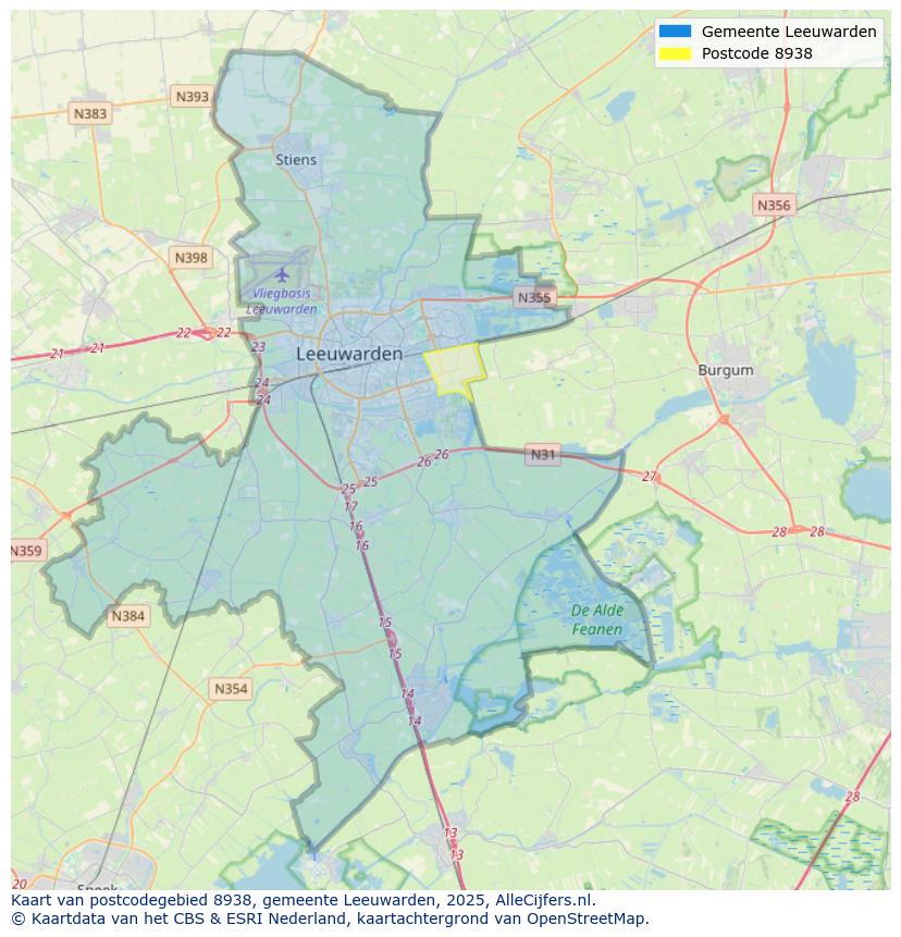 Afbeelding van het postcodegebied 8938 op de kaart.