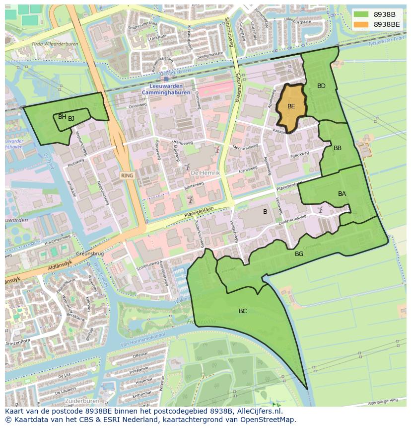 Afbeelding van het postcodegebied 8938 BE op de kaart.