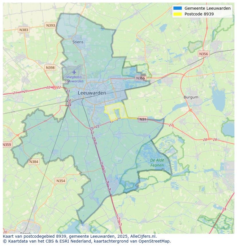 Afbeelding van het postcodegebied 8939 op de kaart.