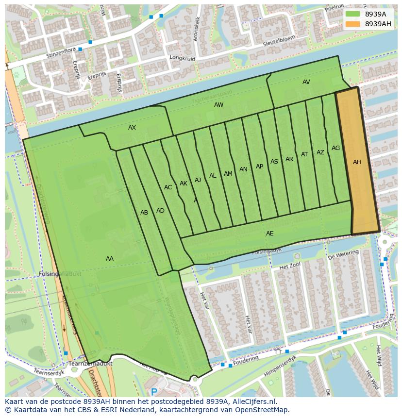 Afbeelding van het postcodegebied 8939 AH op de kaart.