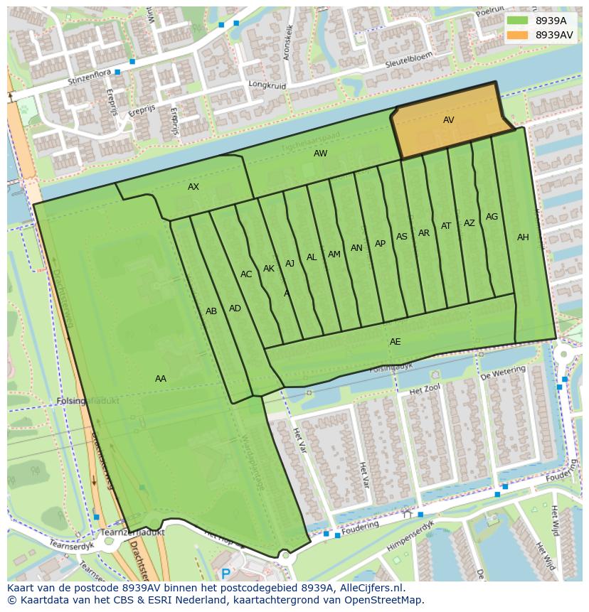 Afbeelding van het postcodegebied 8939 AV op de kaart.