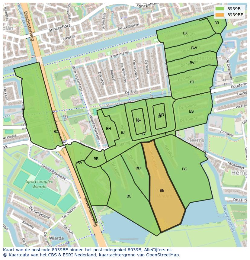 Afbeelding van het postcodegebied 8939 BE op de kaart.