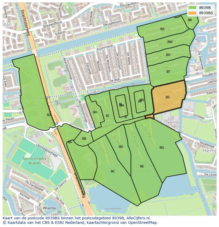 Afbeelding van het postcodegebied 8939 BS op de kaart.