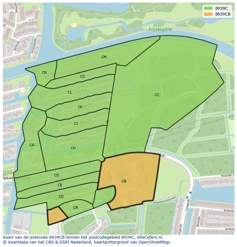 Afbeelding van het postcodegebied 8939 CB op de kaart.
