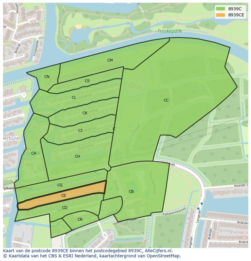 Afbeelding van het postcodegebied 8939 CE op de kaart.