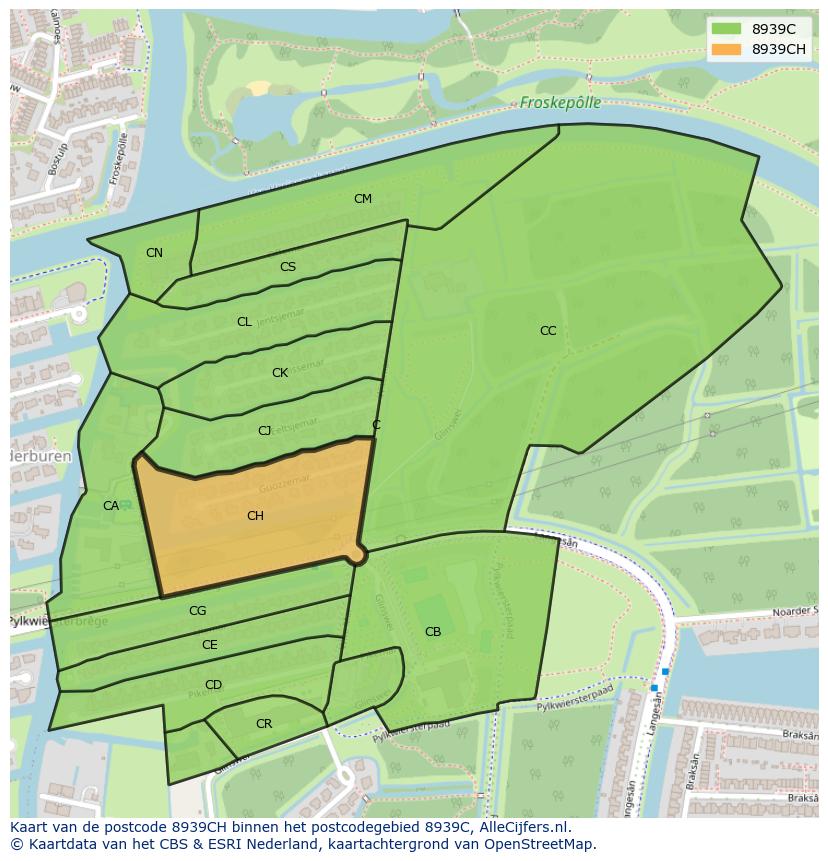 Afbeelding van het postcodegebied 8939 CH op de kaart.