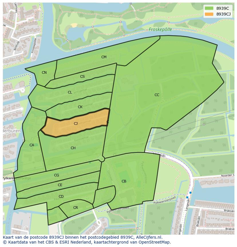 Afbeelding van het postcodegebied 8939 CJ op de kaart.