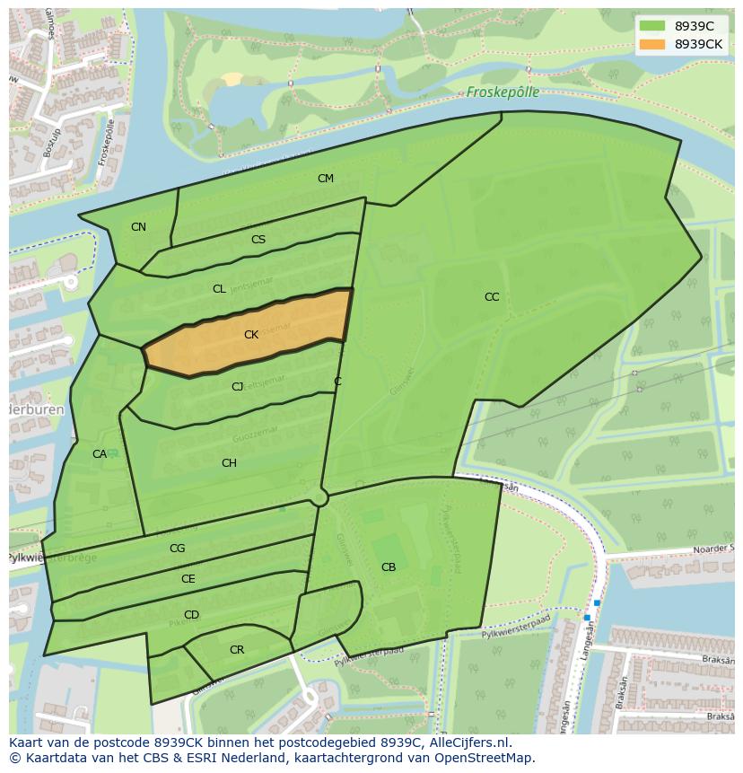 Afbeelding van het postcodegebied 8939 CK op de kaart.