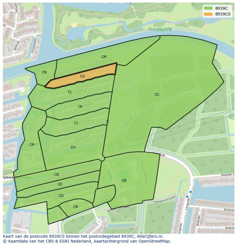Afbeelding van het postcodegebied 8939 CS op de kaart.