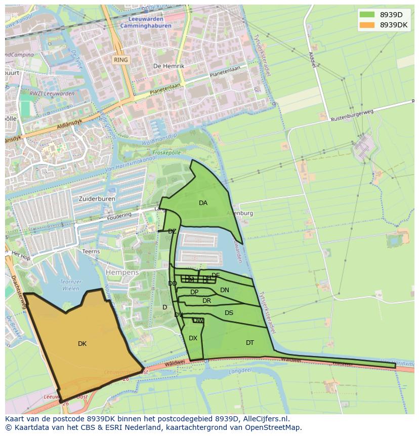 Afbeelding van het postcodegebied 8939 DK op de kaart.