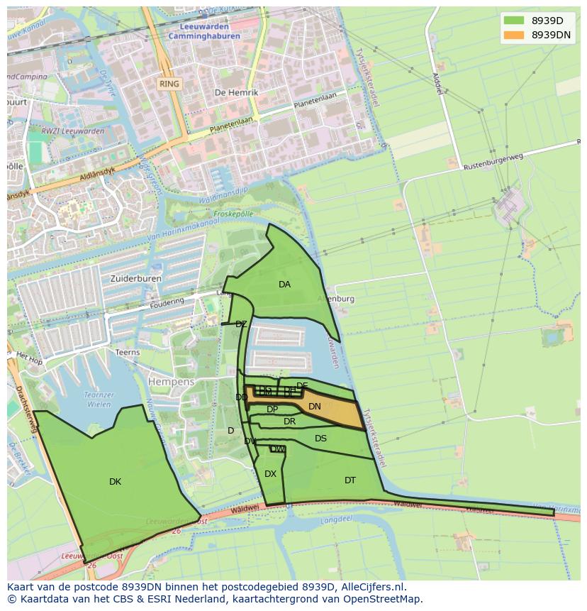 Afbeelding van het postcodegebied 8939 DN op de kaart.