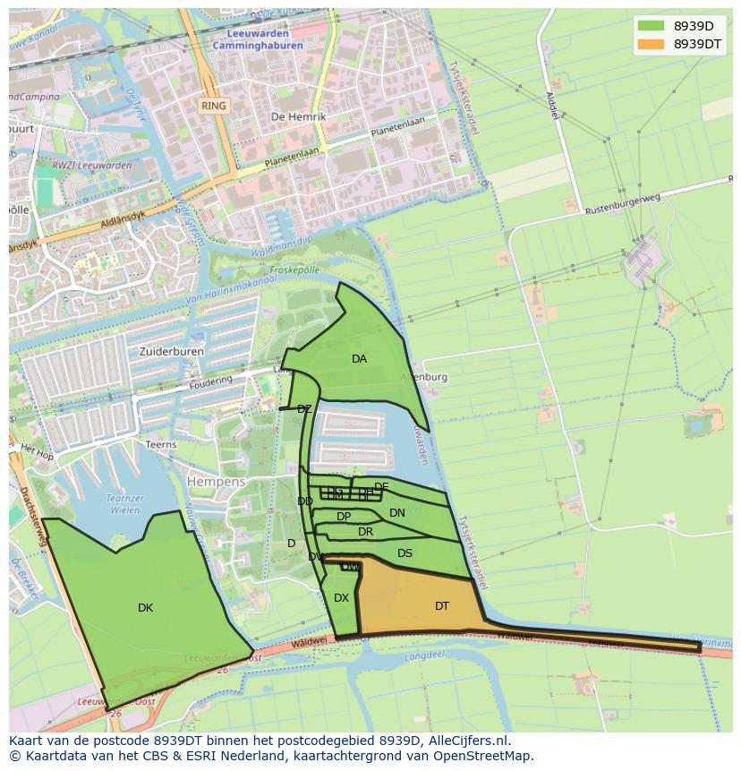 Afbeelding van het postcodegebied 8939 DT op de kaart.