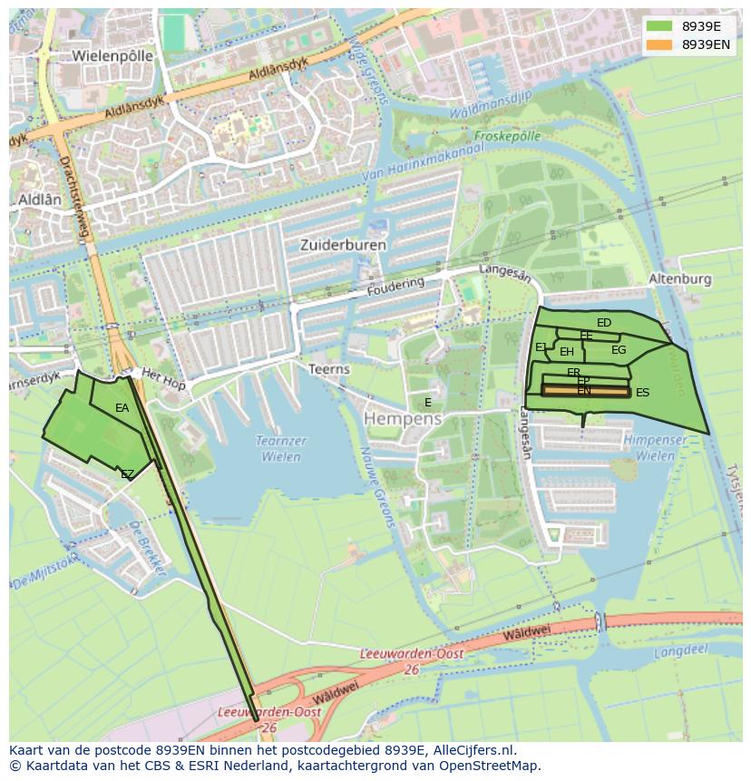 Afbeelding van het postcodegebied 8939 EN op de kaart.