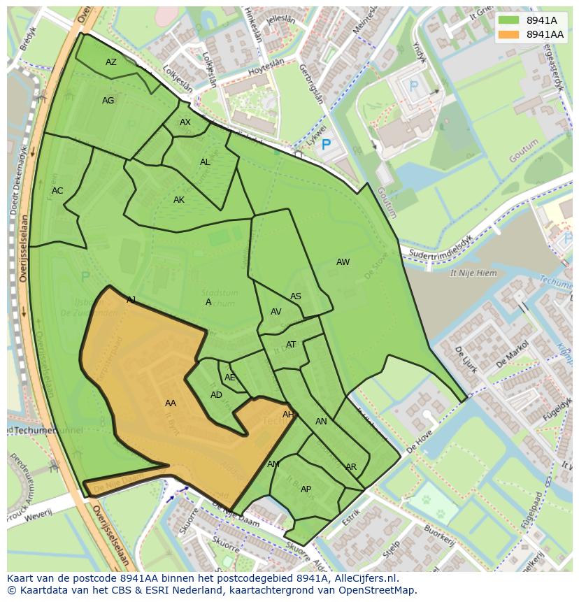 Afbeelding van het postcodegebied 8941 AA op de kaart.