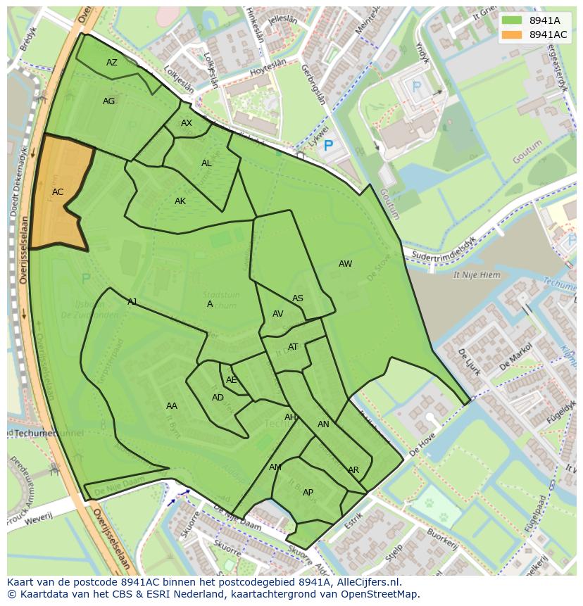 Afbeelding van het postcodegebied 8941 AC op de kaart.