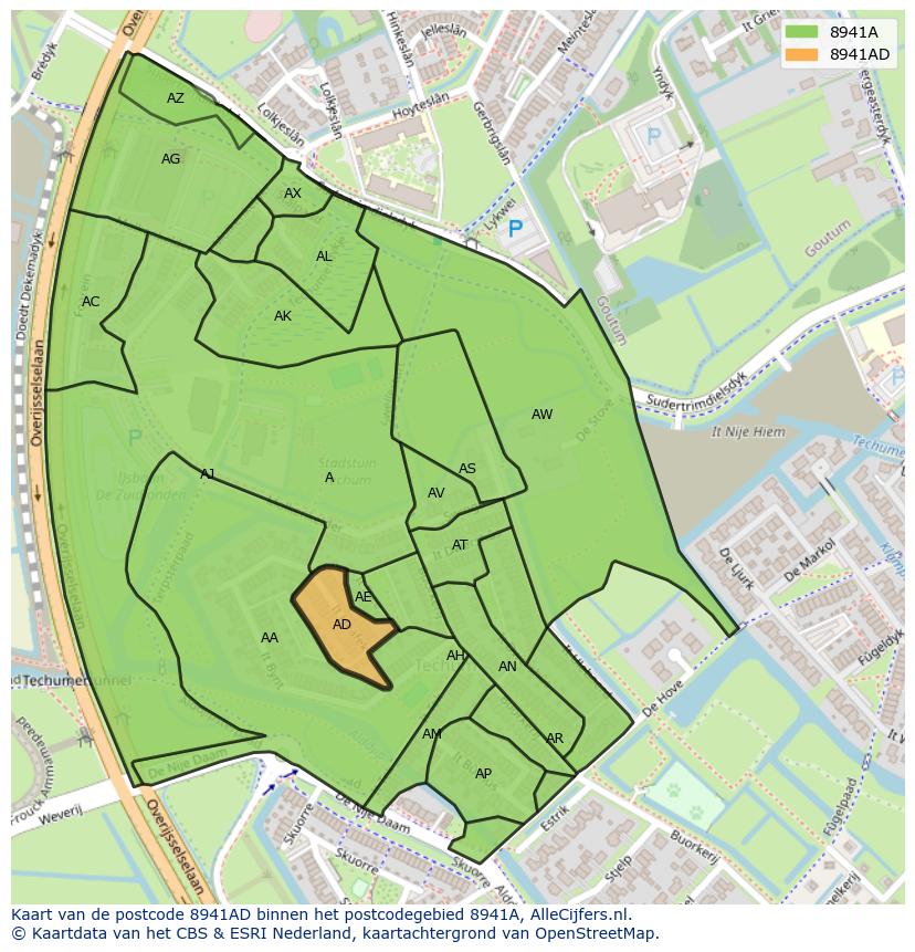 Afbeelding van het postcodegebied 8941 AD op de kaart.