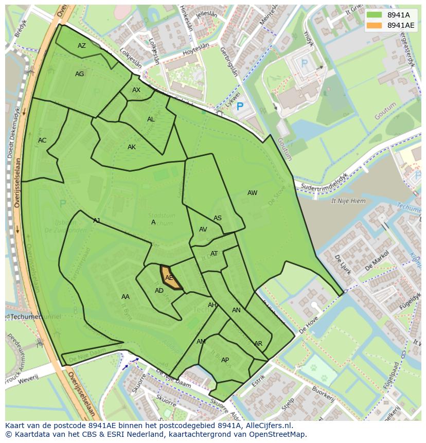 Afbeelding van het postcodegebied 8941 AE op de kaart.