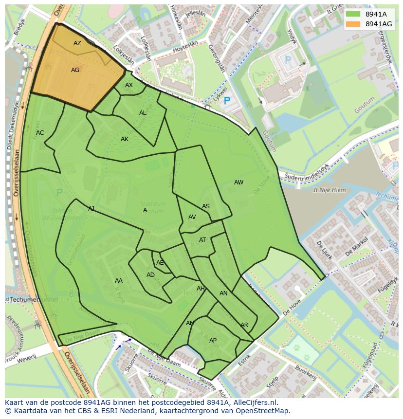 Afbeelding van het postcodegebied 8941 AG op de kaart.