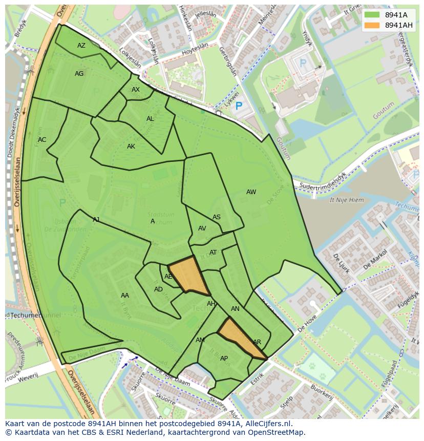 Afbeelding van het postcodegebied 8941 AH op de kaart.