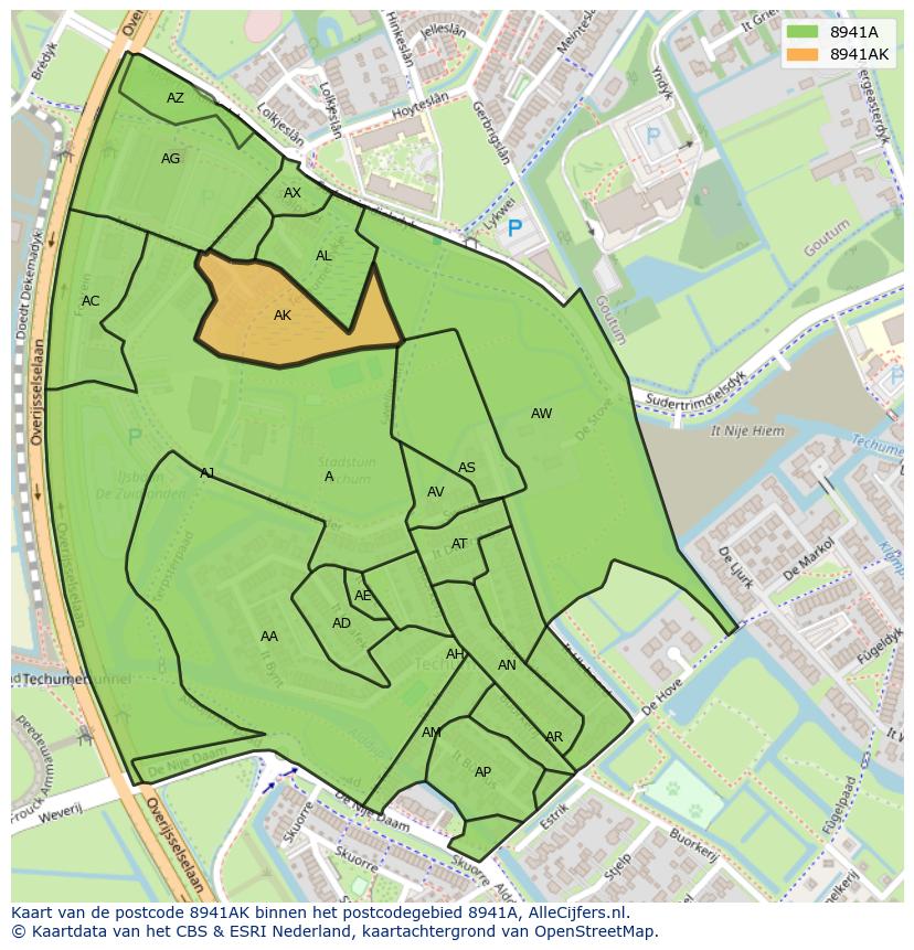 Afbeelding van het postcodegebied 8941 AK op de kaart.