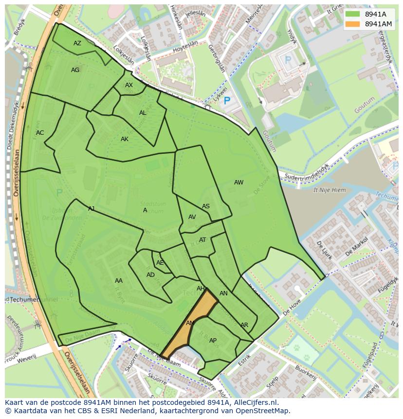 Afbeelding van het postcodegebied 8941 AM op de kaart.