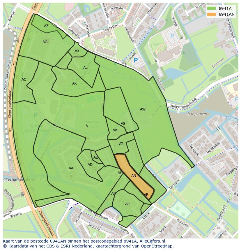 Afbeelding van het postcodegebied 8941 AN op de kaart.