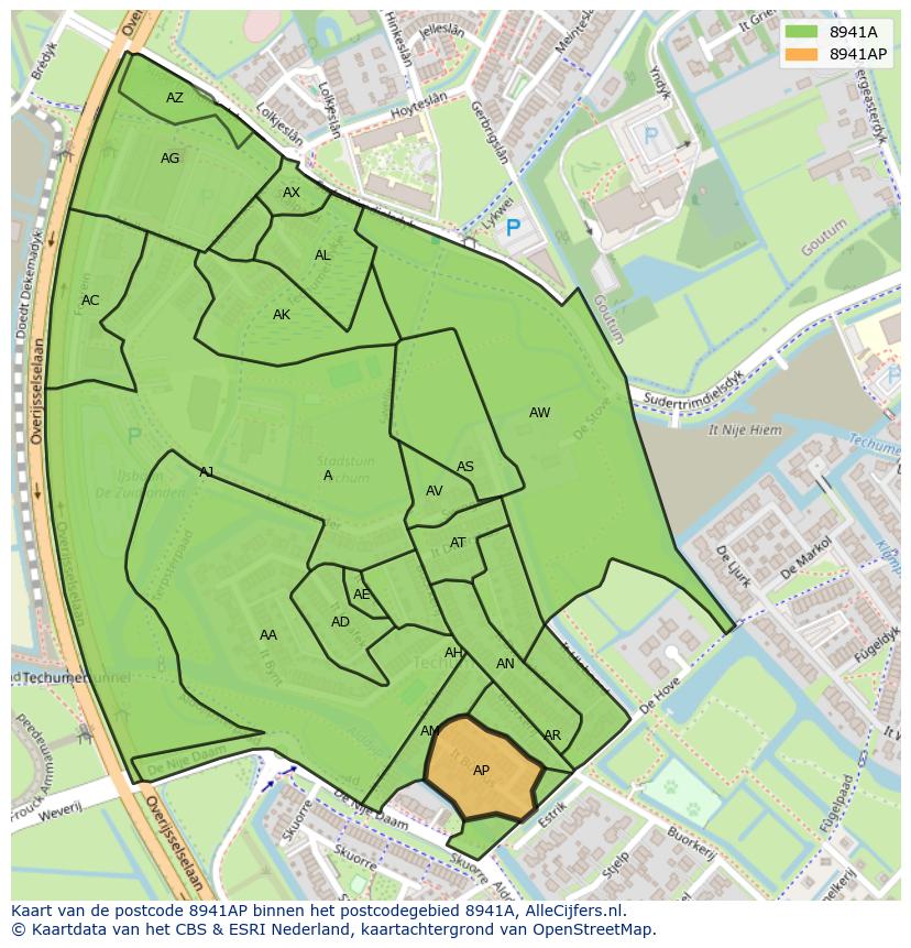 Afbeelding van het postcodegebied 8941 AP op de kaart.