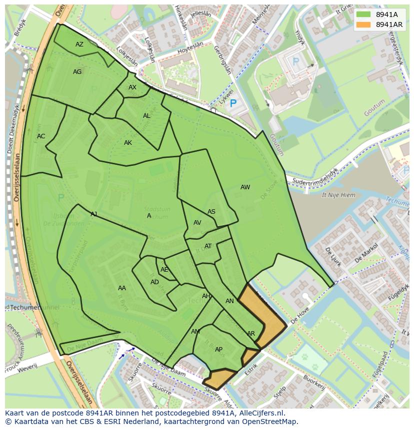 Afbeelding van het postcodegebied 8941 AR op de kaart.