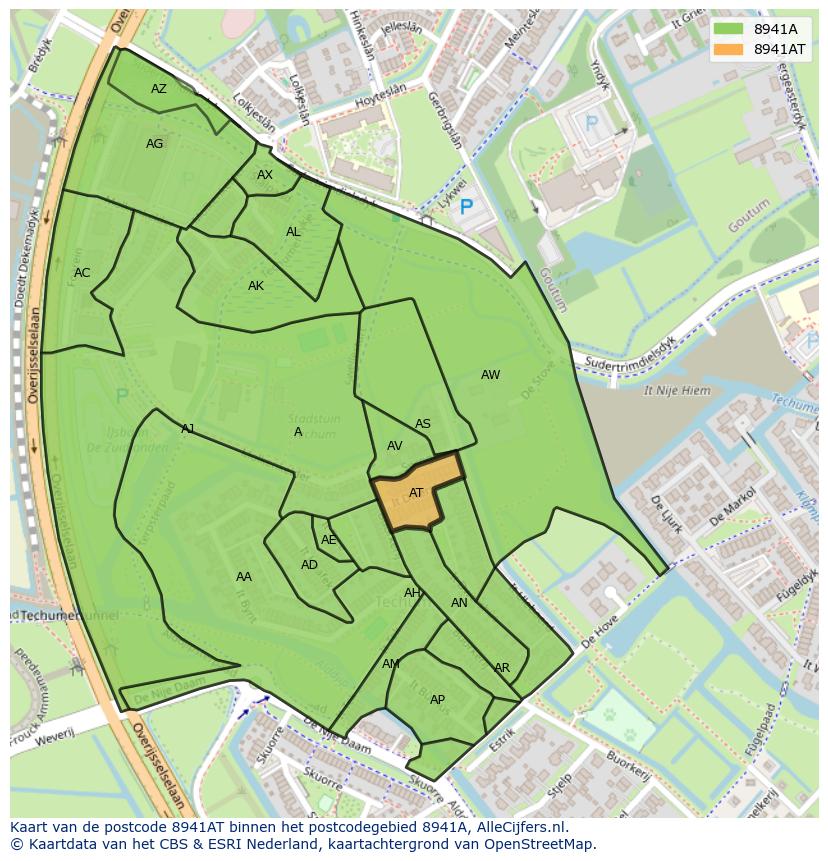 Afbeelding van het postcodegebied 8941 AT op de kaart.