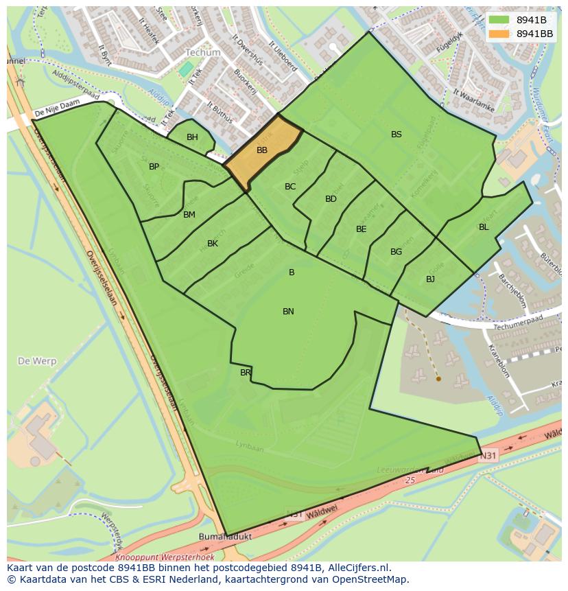 Afbeelding van het postcodegebied 8941 BB op de kaart.