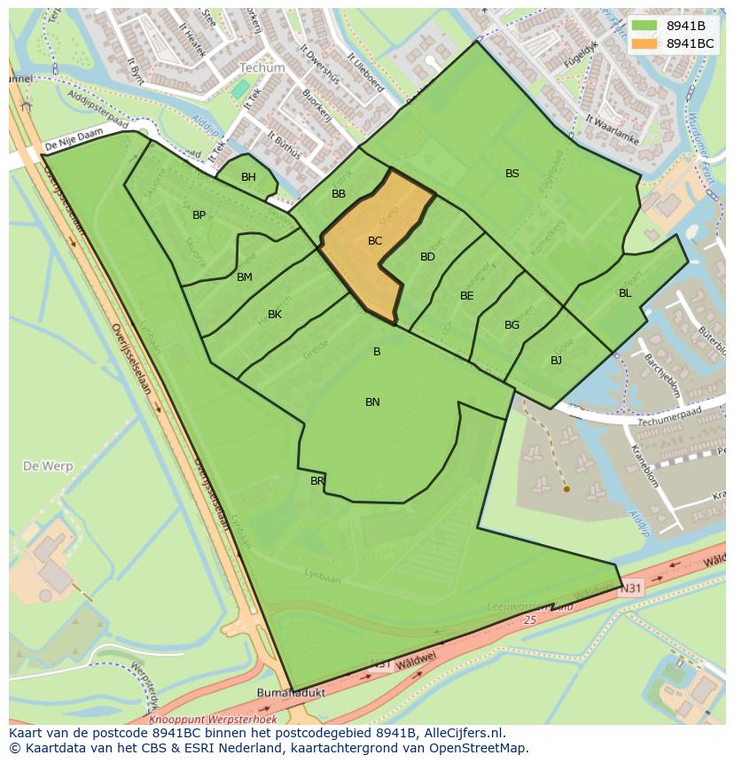 Afbeelding van het postcodegebied 8941 BC op de kaart.