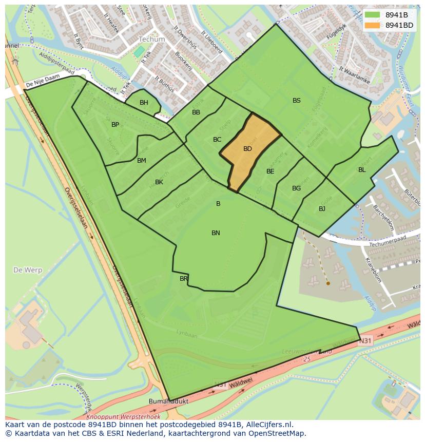 Afbeelding van het postcodegebied 8941 BD op de kaart.