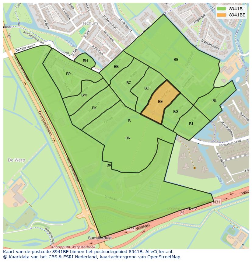 Afbeelding van het postcodegebied 8941 BE op de kaart.