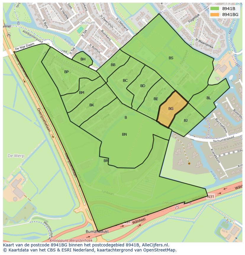 Afbeelding van het postcodegebied 8941 BG op de kaart.