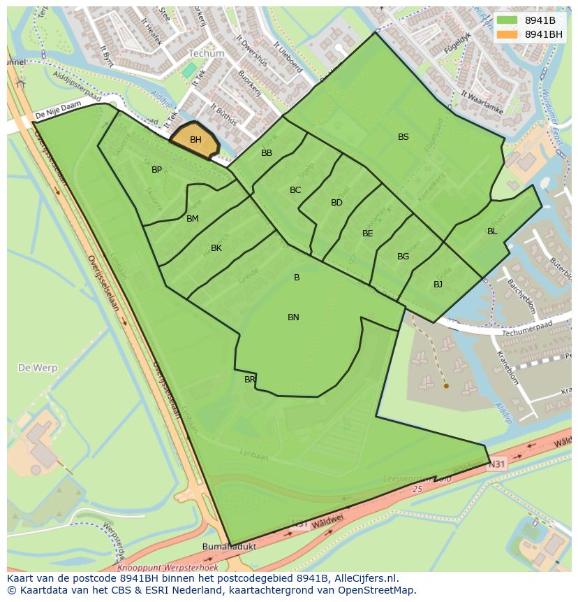 Afbeelding van het postcodegebied 8941 BH op de kaart.