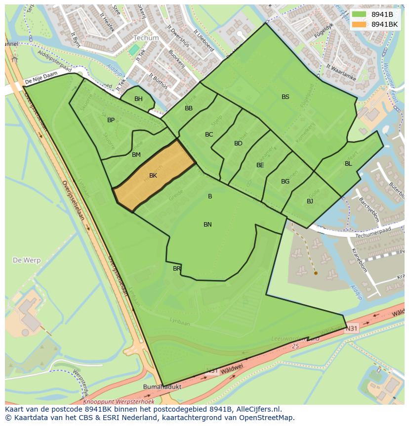 Afbeelding van het postcodegebied 8941 BK op de kaart.