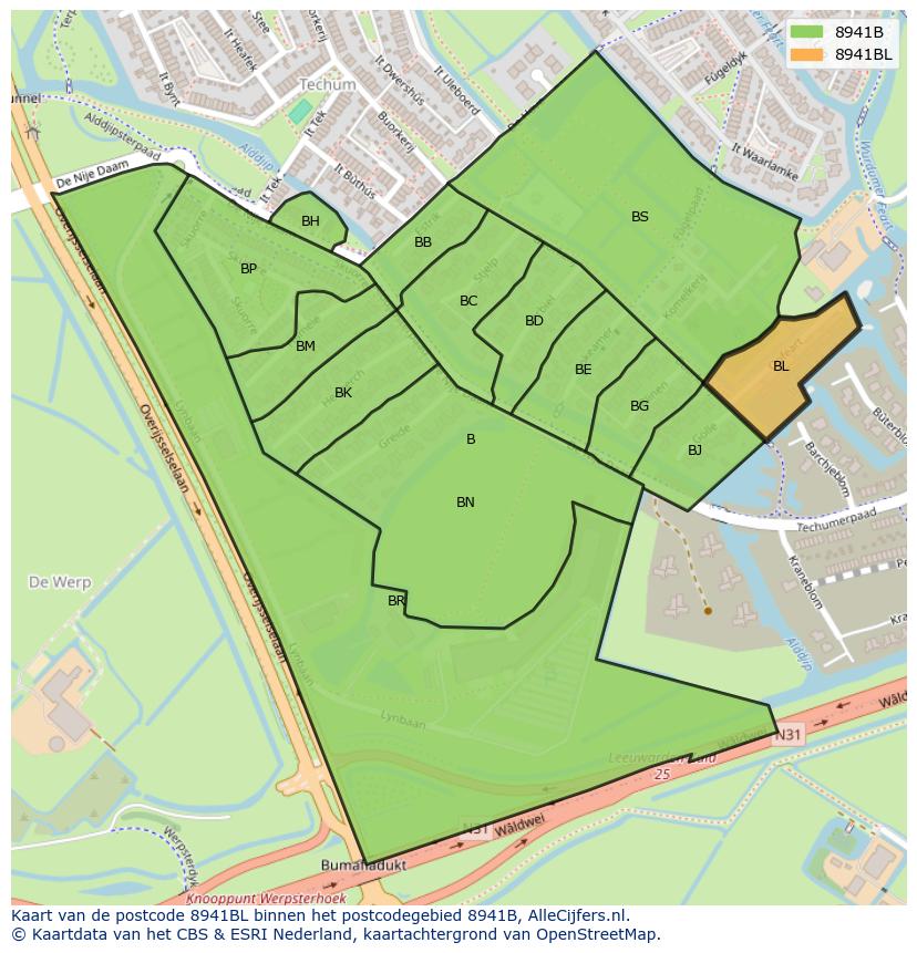 Afbeelding van het postcodegebied 8941 BL op de kaart.