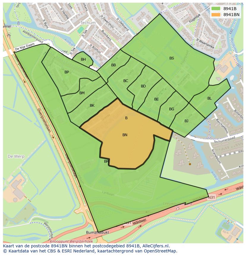 Afbeelding van het postcodegebied 8941 BN op de kaart.