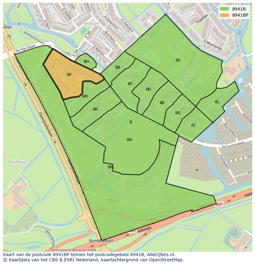 Afbeelding van het postcodegebied 8941 BP op de kaart.