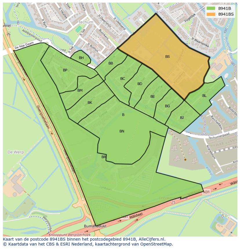 Afbeelding van het postcodegebied 8941 BS op de kaart.