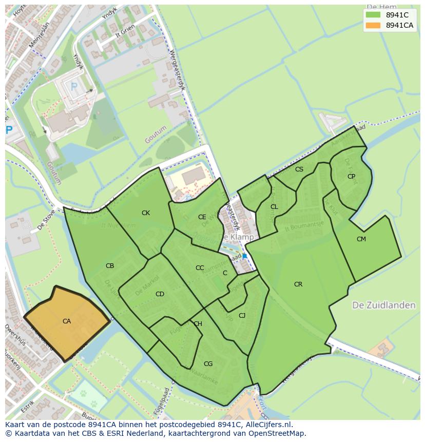 Afbeelding van het postcodegebied 8941 CA op de kaart.