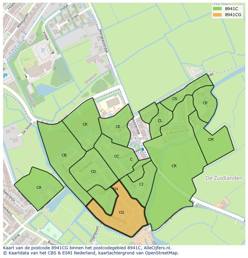 Afbeelding van het postcodegebied 8941 CG op de kaart.