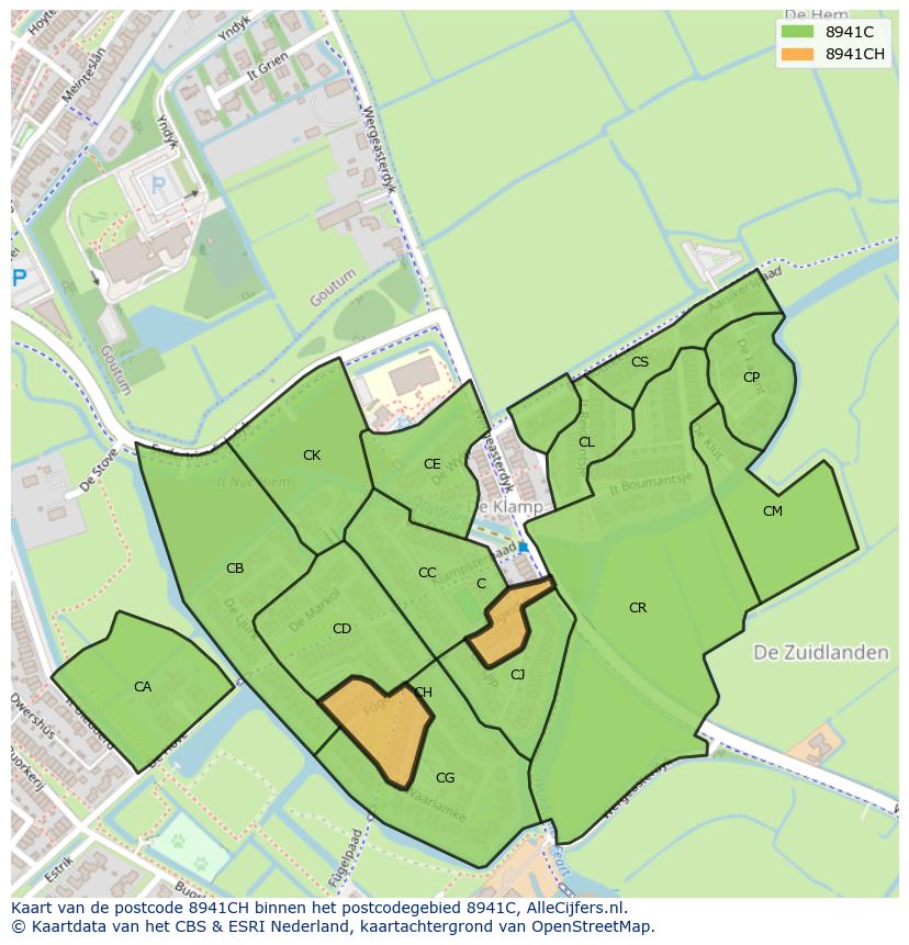 Afbeelding van het postcodegebied 8941 CH op de kaart.