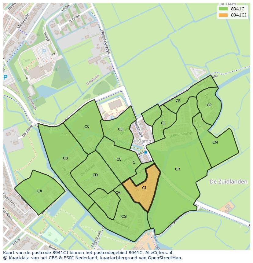 Afbeelding van het postcodegebied 8941 CJ op de kaart.