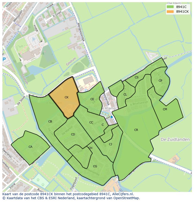 Afbeelding van het postcodegebied 8941 CK op de kaart.