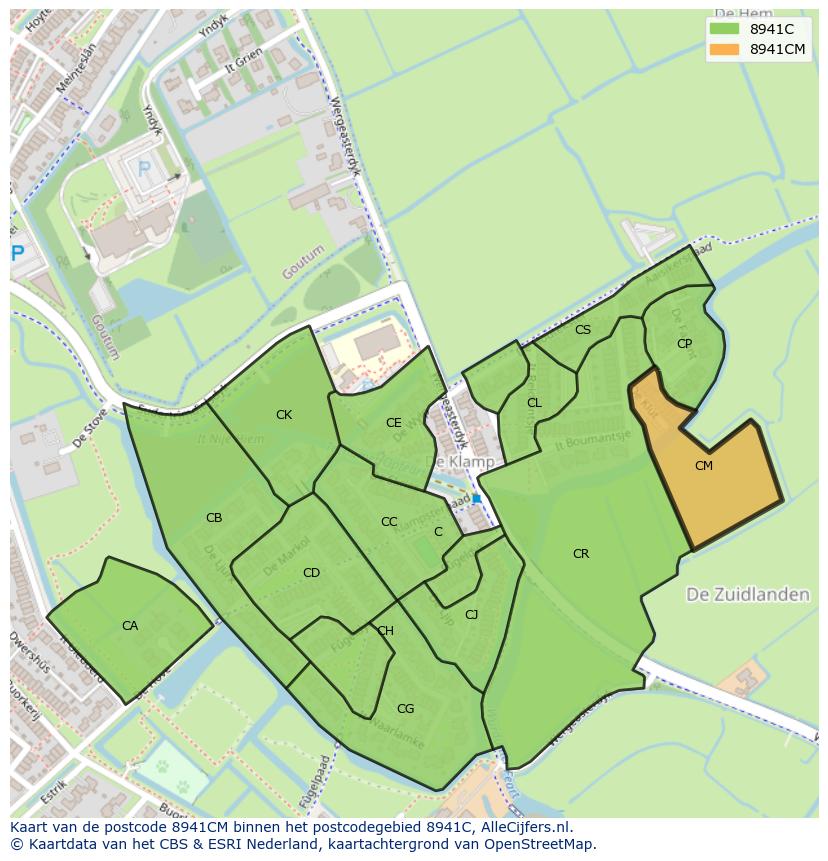 Afbeelding van het postcodegebied 8941 CM op de kaart.